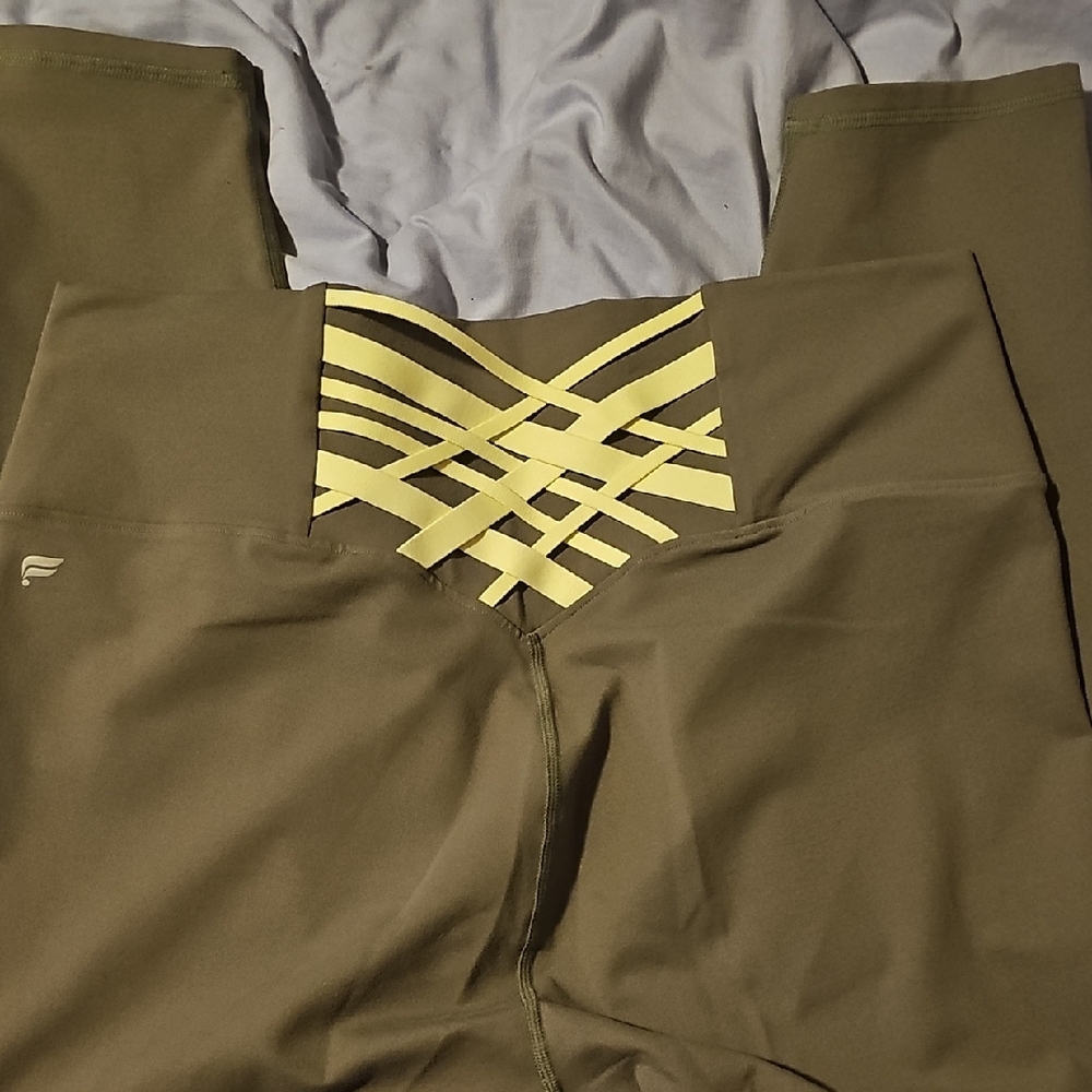 Olive Green Leggings with Yellow Accent